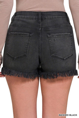 Flying Washed Black Button Shorts