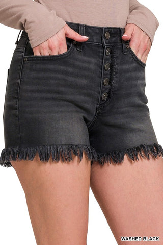 Flying Washed Black Button Shorts