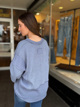Navy Waffle Top