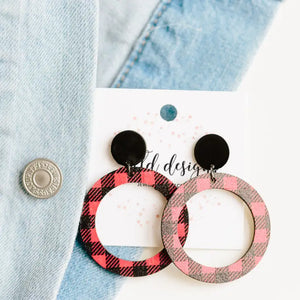 Red Plaid Thick Wooden Hoops