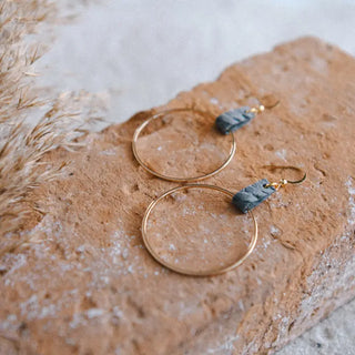 Grey: Leather and Gold Hoops