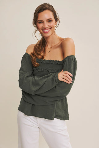 Evergreen Romance Smocked Top