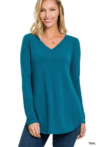 Relaxed Soft V-Neck In Teal
