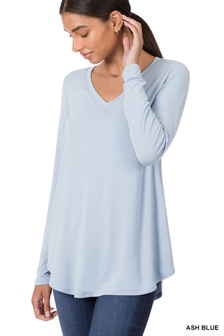 Relaxed Soft V-Neck In Ash Blue