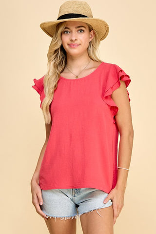 Staging Coral Ruffle Blouse