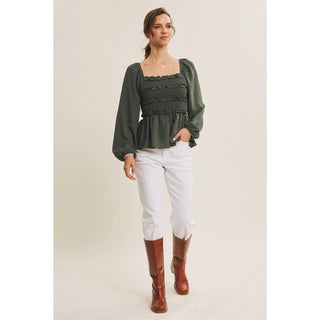 Evergreen Romance Smocked Top