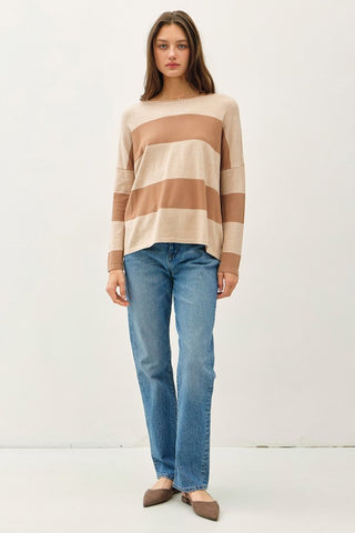 Wide Camel Stripe Sweater