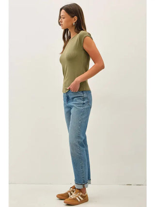 Olive Over Ribbed Tee