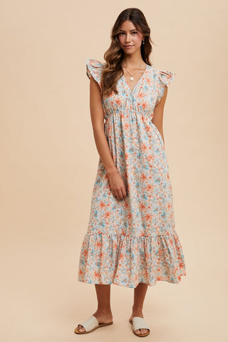 Water Color Flower Ruffle Dress