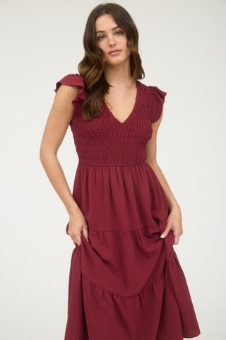 Piper Burgundy Flutter Dress