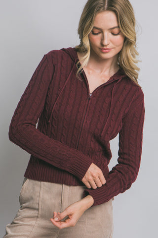 Jane Burgundy Zip Sweater