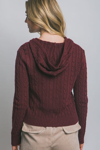 Jane Burgundy Zip Sweater