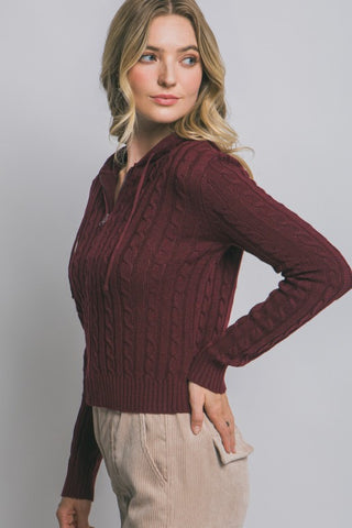 Jane Burgundy Zip Sweater