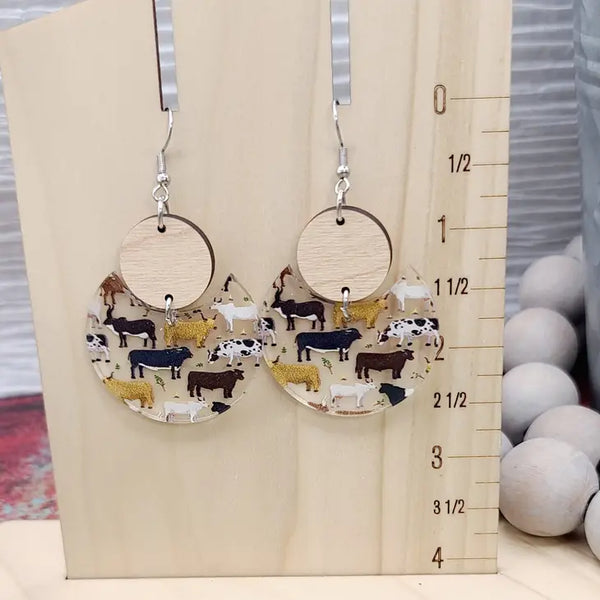 Cow Circle Stacked Earrings