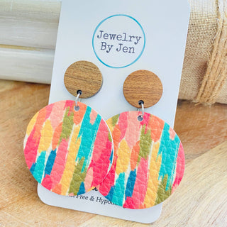 Wood Stud Earring: Colorful Brushstrokes