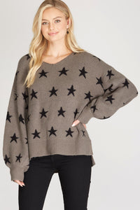 Olive Grey Stars Sweater