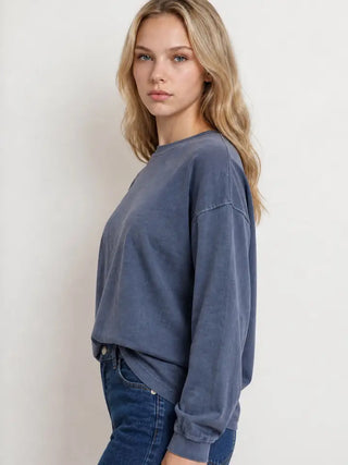 Navy Washed Knit Top