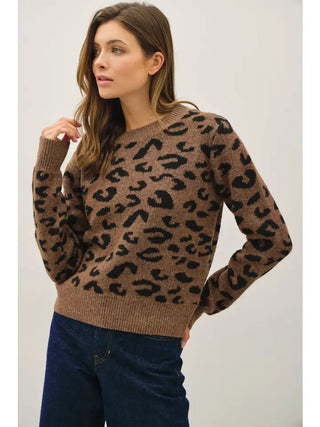 Leopard Jacuard Crewneck Brown