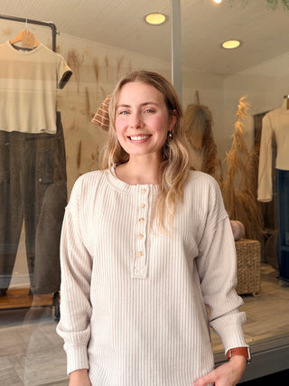 Oatmeal Henley Top