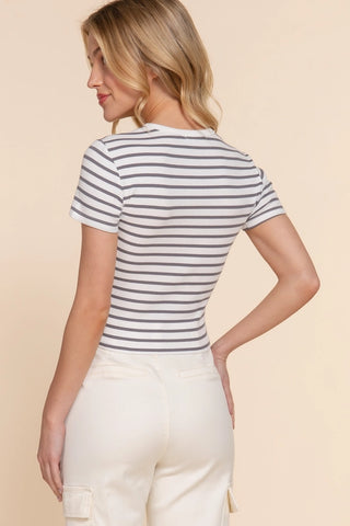 Baby Tee Stripes-Grey