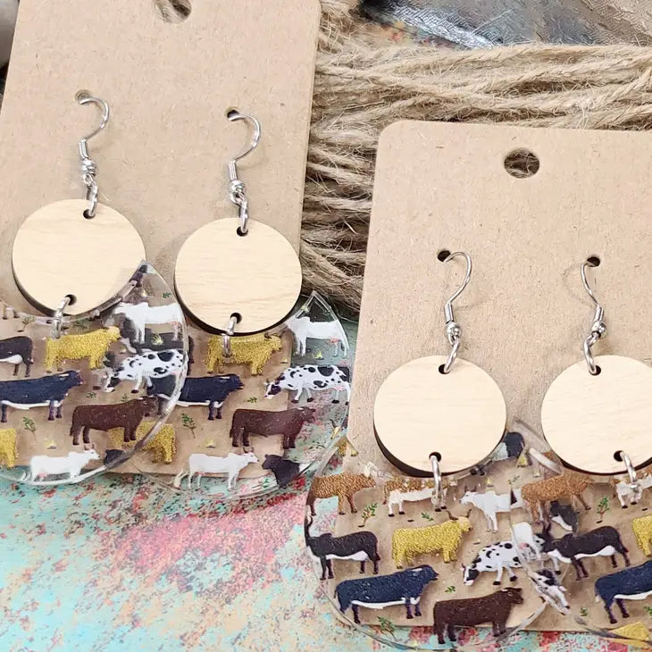 Cow Circle Stacked Earrings