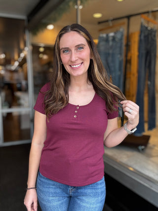 Merlot Button Henley Tee