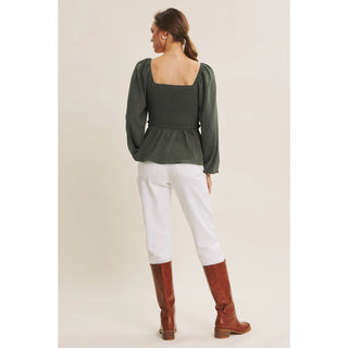 Evergreen Romance Smocked Top
