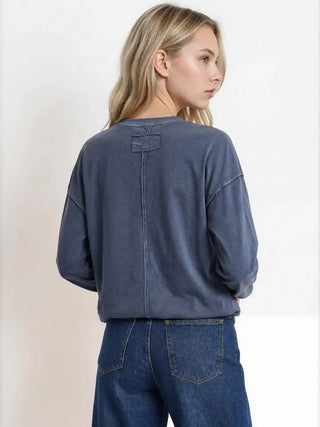 Navy Washed Knit Top