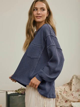 Navy Waffle Top
