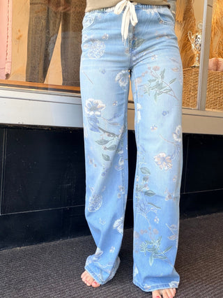 Floral High Drawstring Wide 32"