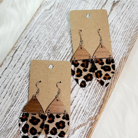 Walnut and Clear Leopard Split Petal Earrings
