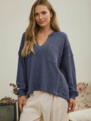 Navy Waffle Top