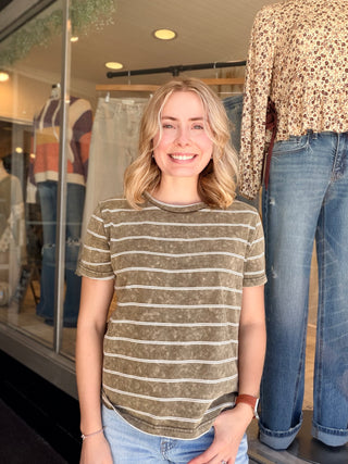 Faded Olive Stripe Tee