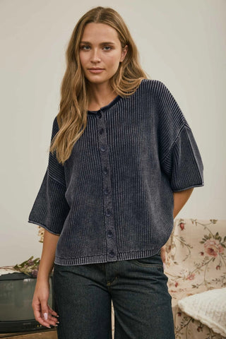 Navy & Simple Button Knit