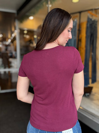 Merlot Button Henley Tee