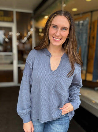Navy Waffle Top