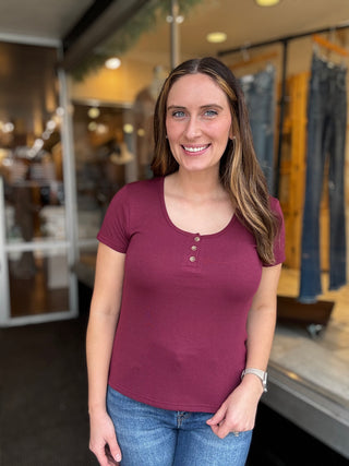 Merlot Button Henley Tee