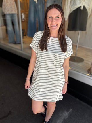 Sage Stripes Cotton Dress