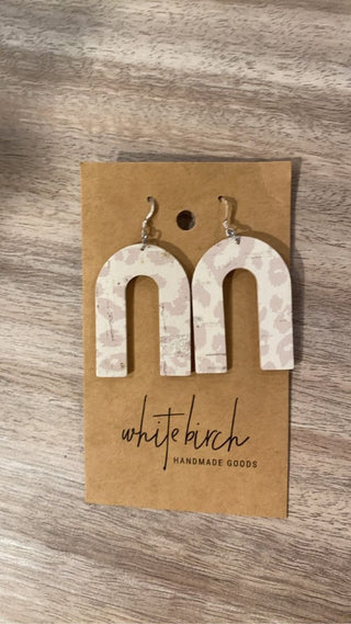 Nude Leopard Print Leather Arch Earrings