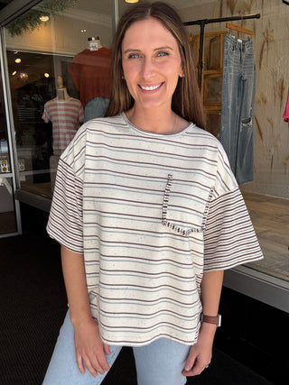 Angie Mocha Stripes Top