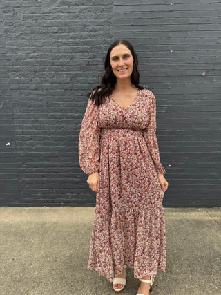 Ella Burgundy Floral Dress