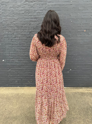 Ella Burgundy Floral Dress