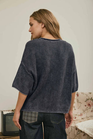 Navy & Simple Button Knit