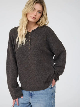 Dark Roast Henley Knit