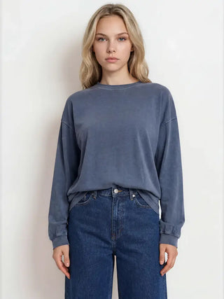 Navy Washed Knit Top