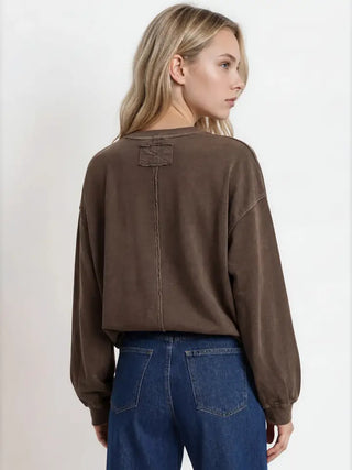 Brown Washed Knit Top