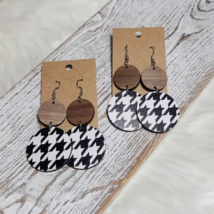 Walnut And Houndstooth Double Circle Earrings