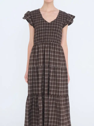 Chestnut Charm Plaid Midi Dress