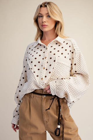 Vanilla Bean Polka Dot Button Down