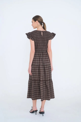 Chestnut Charm Plaid Midi Dress